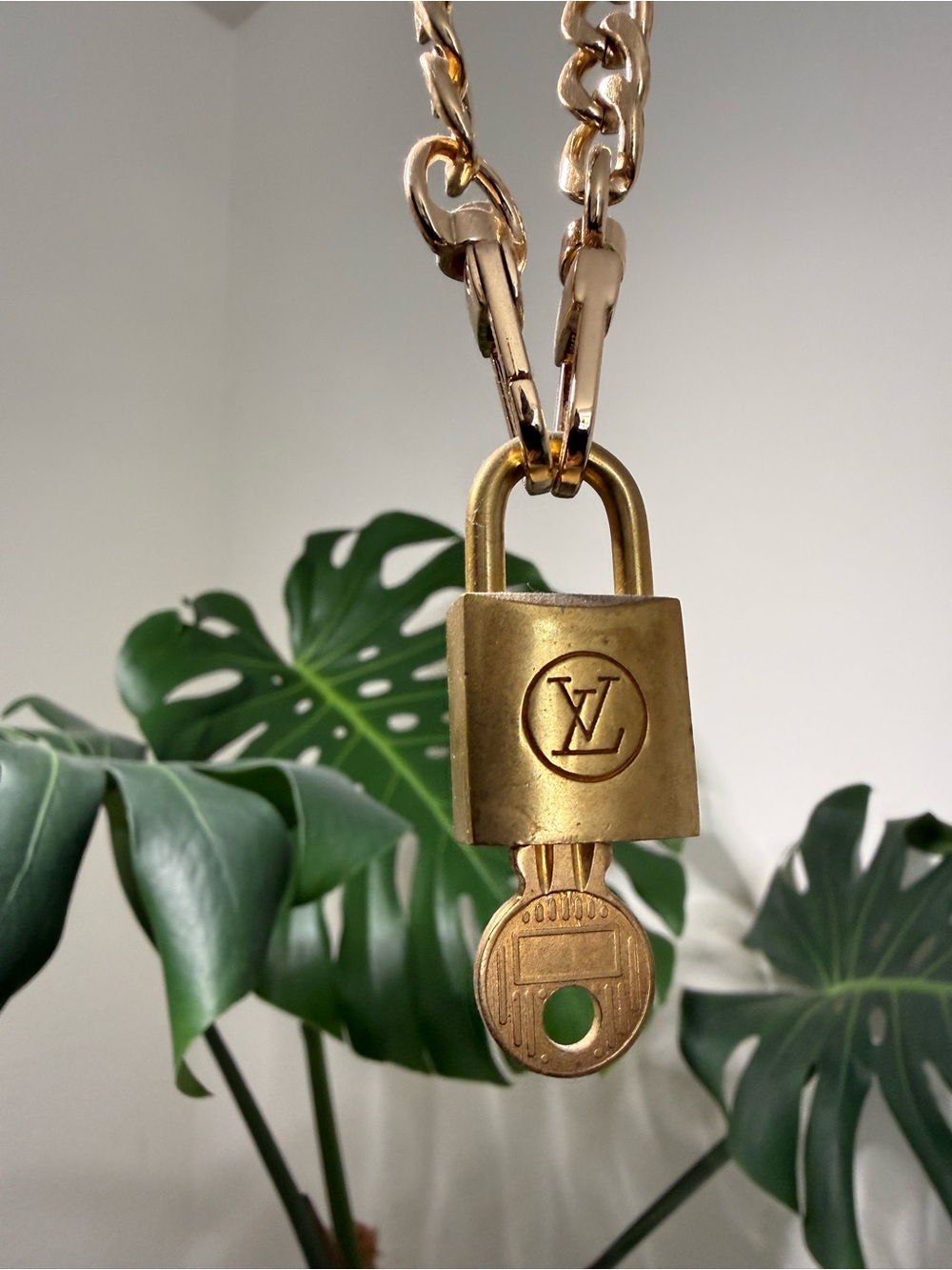 Louis Vuitton Gold Padlock Key Charm Necklace